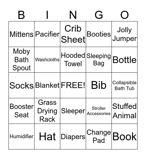 Baby Shower Bingo Card