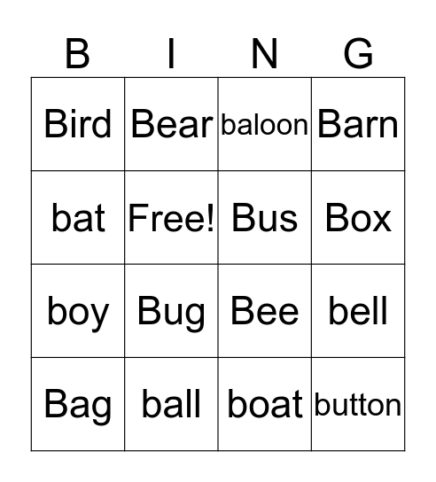 Bb Bingo Card