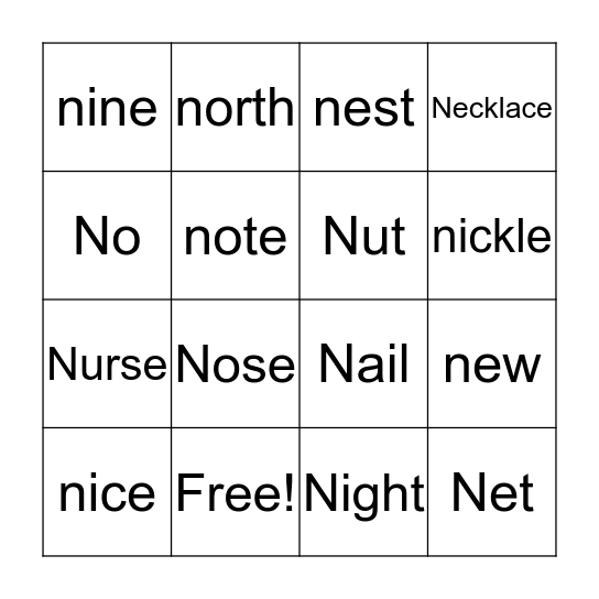 Nn Bingo Card