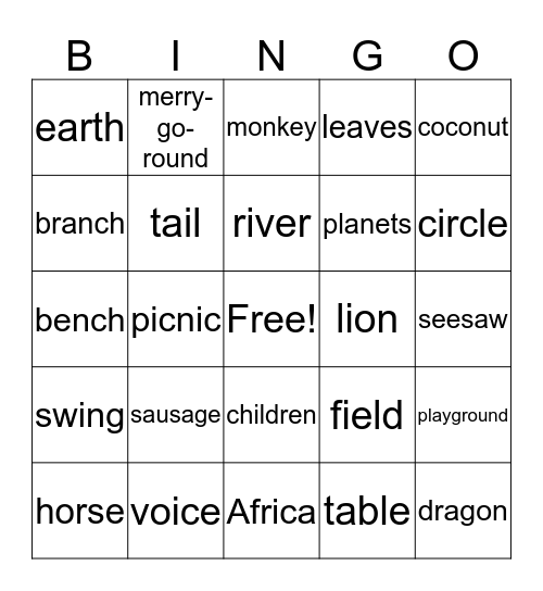 The Enormous Crcodile- nouns Bingo Card