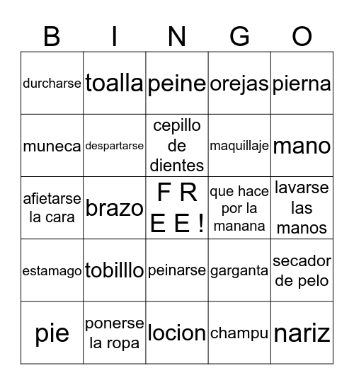 Unti 3 Vocabulary Bingo Card
