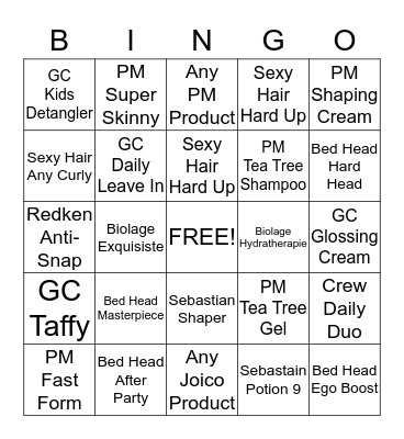 Product Bingo! Bingo Card