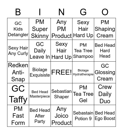 Product Bingo! Bingo Card