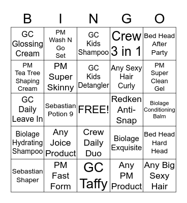 PRODUCT BINGO!! Bingo Card