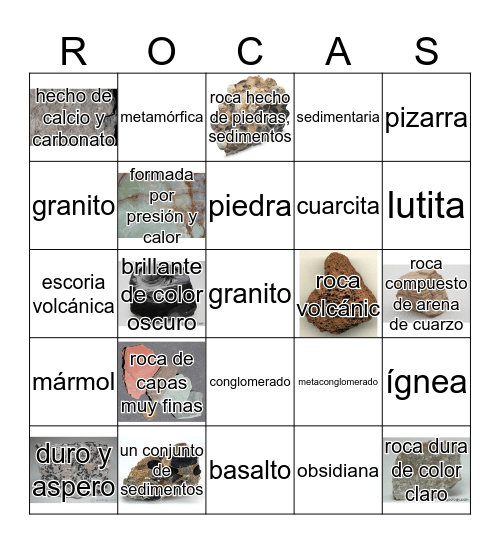 12 rocas comúnes Bingo Card