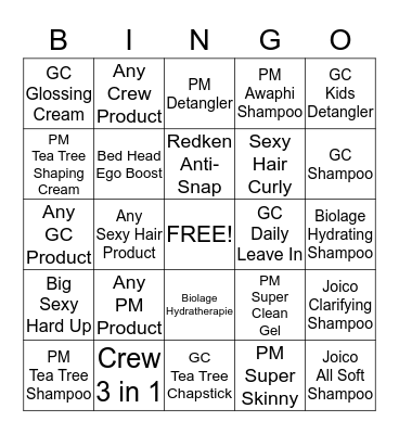 PRODUCT BINGO!! Bingo Card