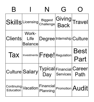 Accounting/Finance Bingo Card