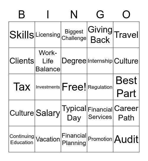 Accounting/Finance Bingo Card