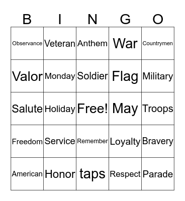 Memorial Day  Bingo Card