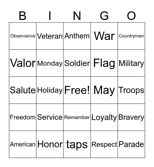 Memorial Day  Bingo Card