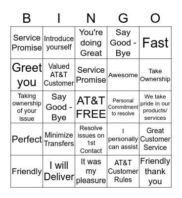 Innovative Buzz Words/Service Promise Bingo Card