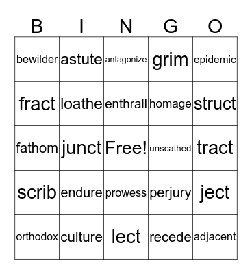 Wk 3-18 Vocab Bingo Card