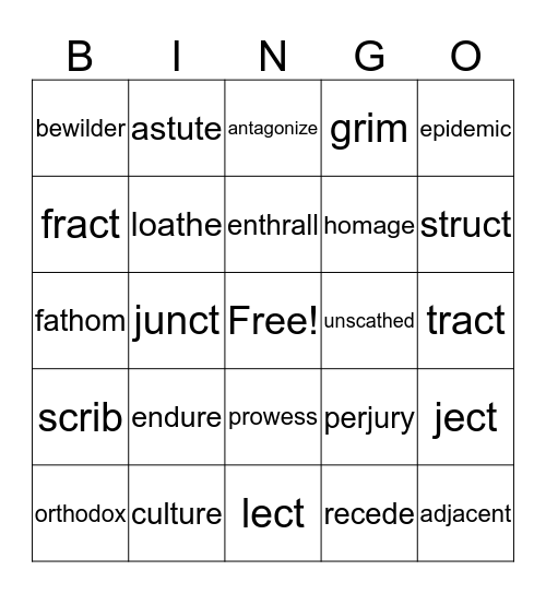 Wk 3-18 Vocab Bingo Card