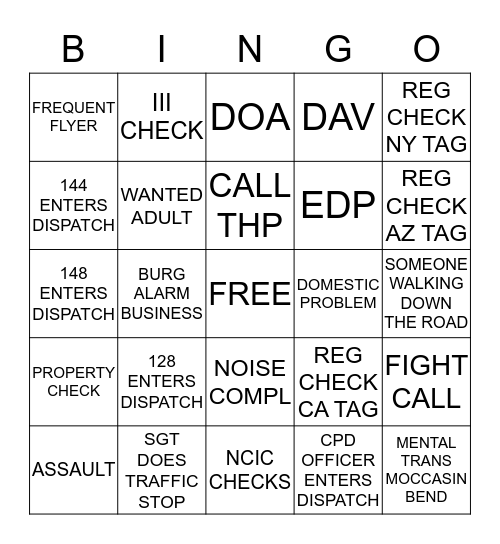 DISPATCH Bingo Card