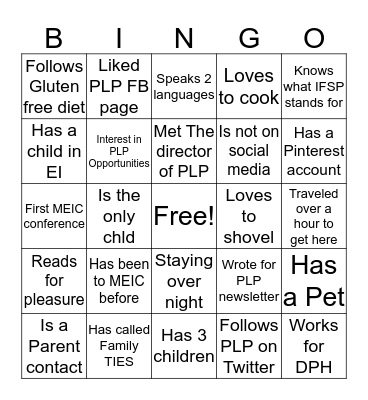 MEIC Parent Night 2019 Bingo Card