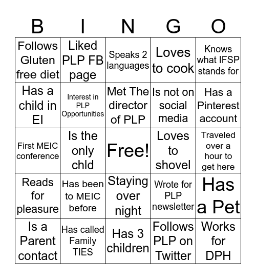 MEIC Parent Night 2019 Bingo Card