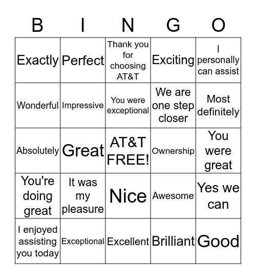 Innovative BUZZ Words/Service Promise Bingo Card