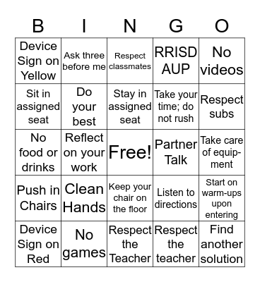 Computer Lab Rules Bingo Card