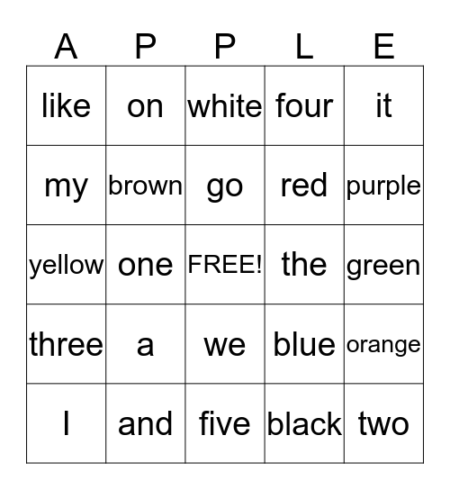 Johnny Appleseed Bingo Card