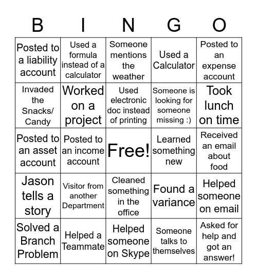 Accounting Team Bingo Card