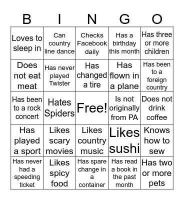 Getting to Know You Bingo Card