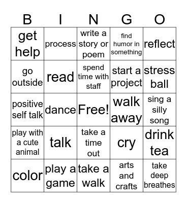 Coping Skills Bingo Card