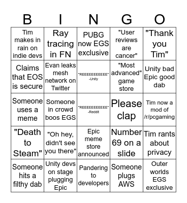 2019 GDC Bingo Card