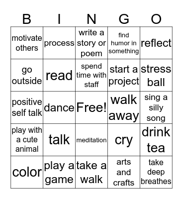 Coping Skills Bingo Card