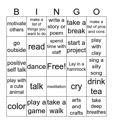 Coping Skills Bingo Card