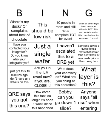 TOT Bingo Card
