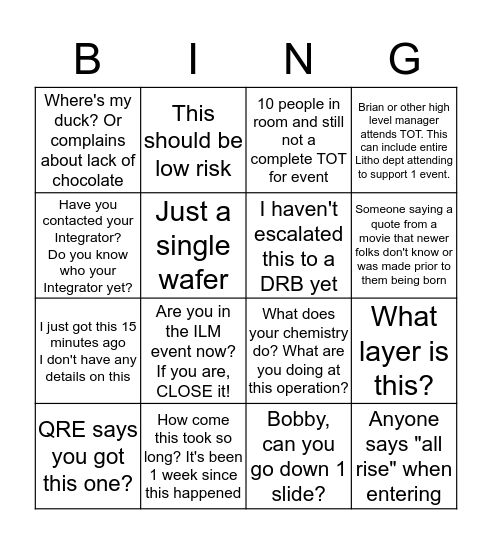 TOT Bingo Card