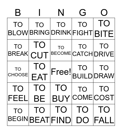 IRREGULAR VERBS 1-24 Bingo Card