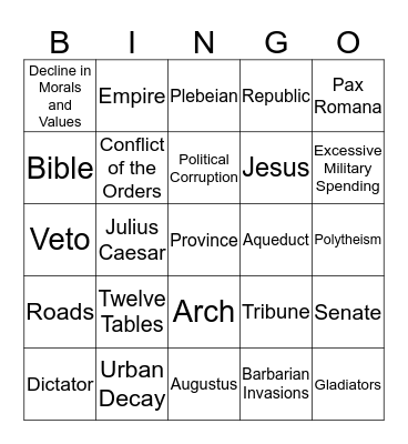 Ancient Rome Bingo Card