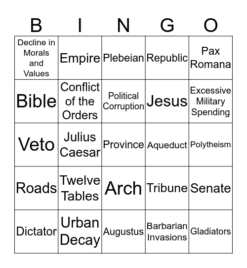 Ancient Rome Bingo Card