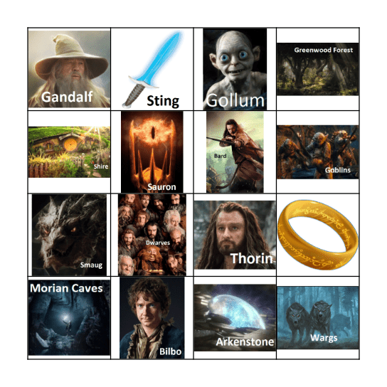 Hobbit Bingo Card
