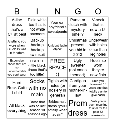 Closet Clean-Out Bingo Card