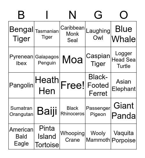 Extinction Bingo Card