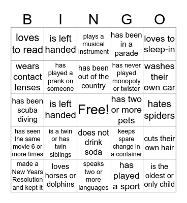 Meet Your Friends BINGO Card