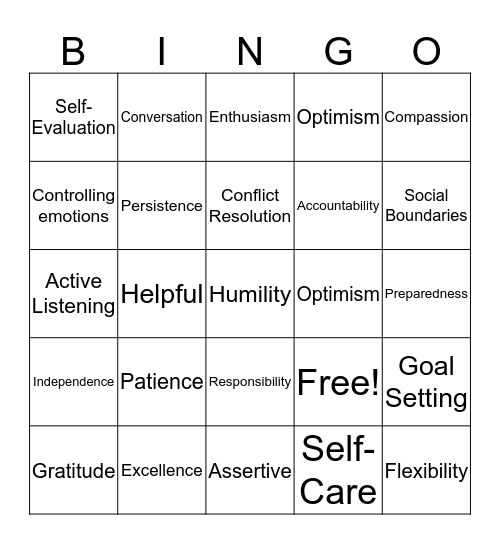 Soft Skills Bingo Card