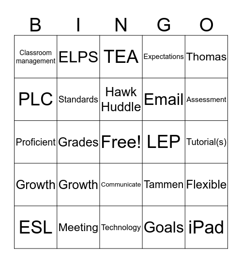 Staff Development BINGO Card