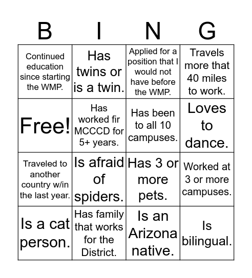 I am someone who . . . . Bingo Card