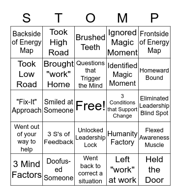 STOMP Bingo Card