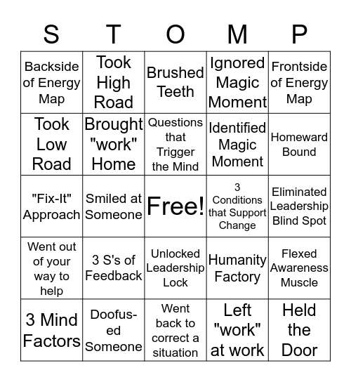 STOMP Bingo Card
