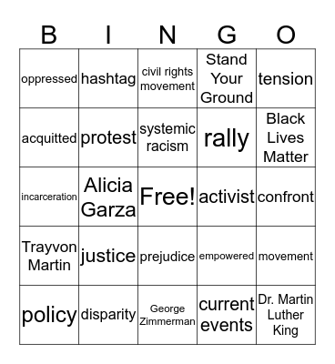 BLM vocabulary Bingo Card