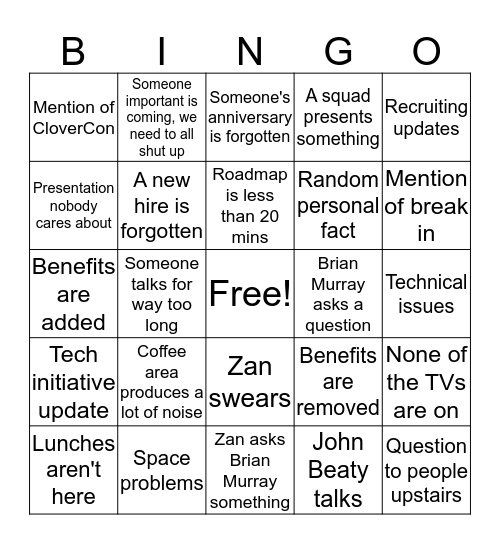 Roadmap Bingo Card