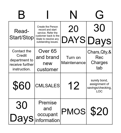Service Orders BING! Bingo Card