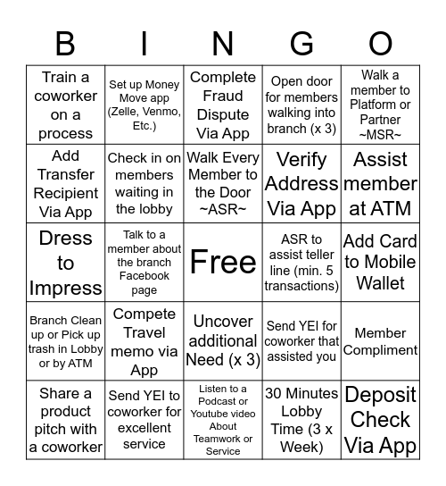 Black Out Behavior Bingo Card