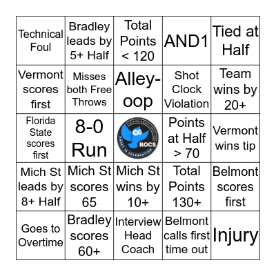 ROCS Sweet 16 Bingo 1:50pm - 3:00pm Bingo Card
