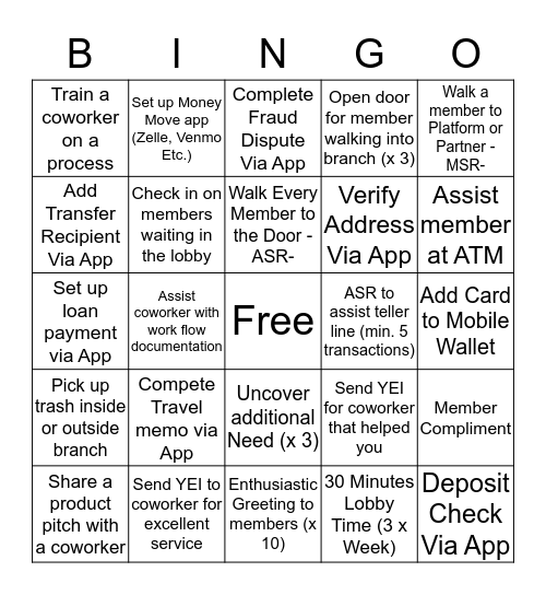 Black Out Behavior Bingo Card