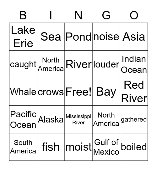 Waters of the World Bingo Card